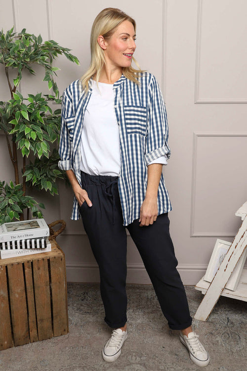 Jaynie Gingham Tie Front Shirt Navy - Image 7