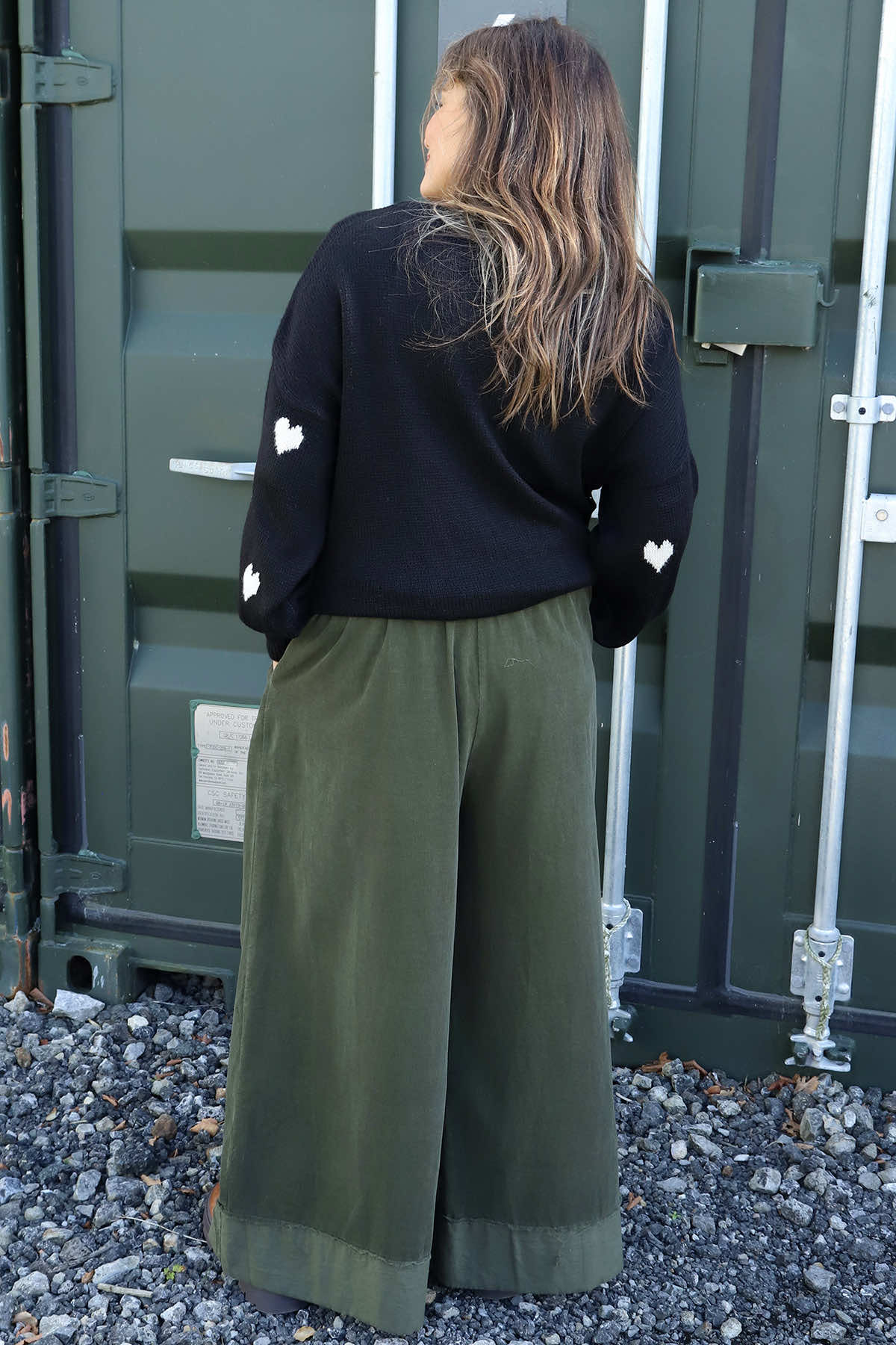 Odette Wide Leg Needlecord Trousers Khaki