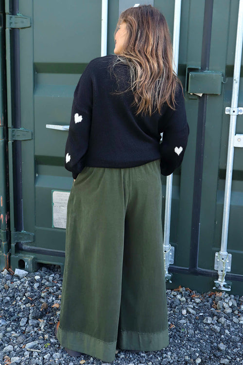 Odette Wide Leg Needlecord Trousers Khaki - Image 4