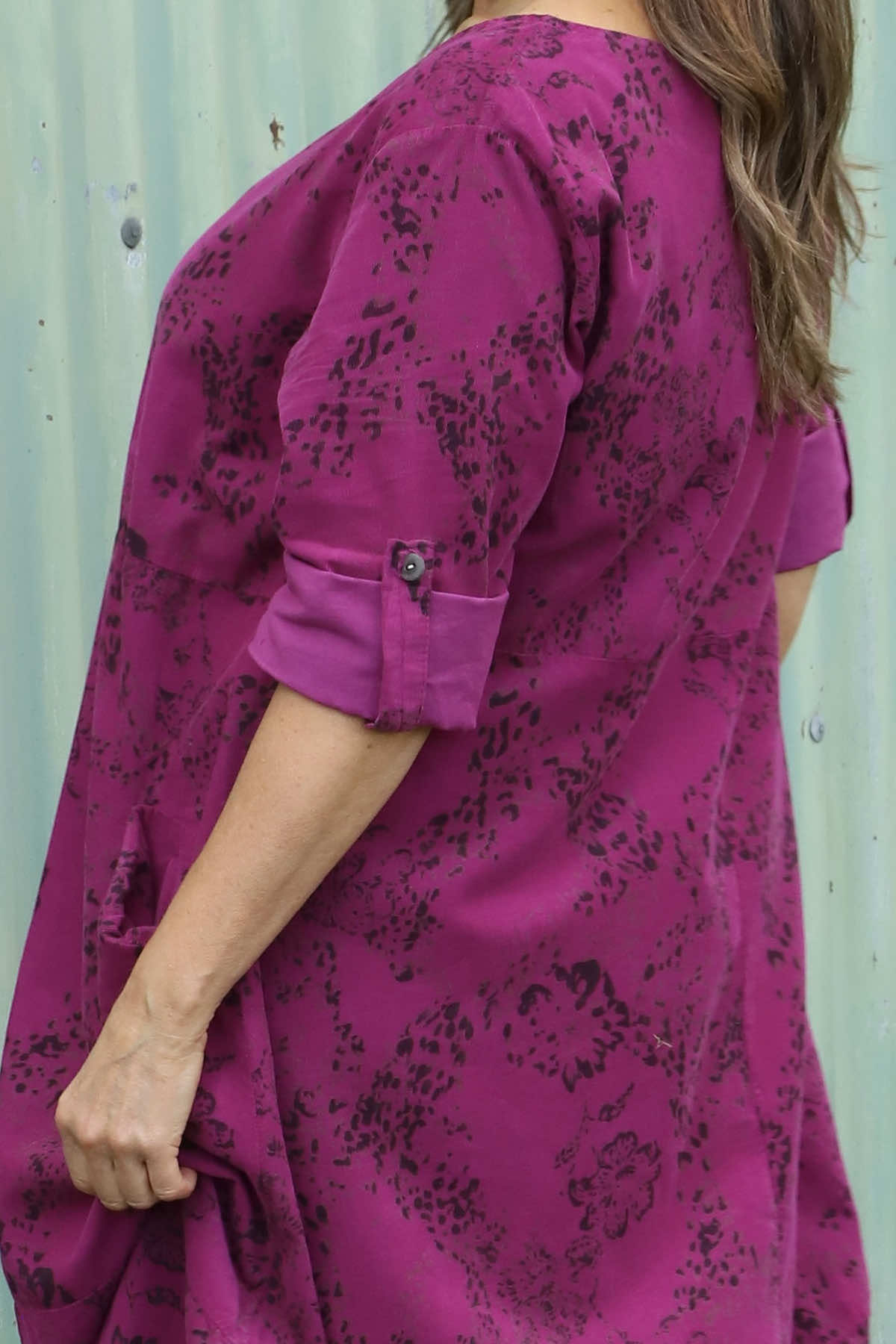 Penelope Pattern Pocket Needlecord Dress Berry