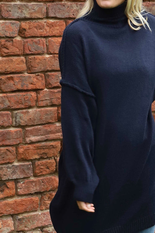 Bridie Polo Neck Knitted Tunic Navy - Image 3