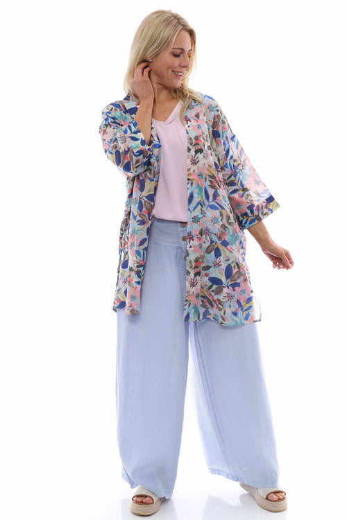 Evelyn Button Linen Trousers Light Blue - Image 8
