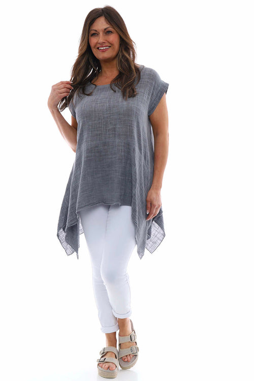 Bransbury Washed Cotton Top Mid Grey
