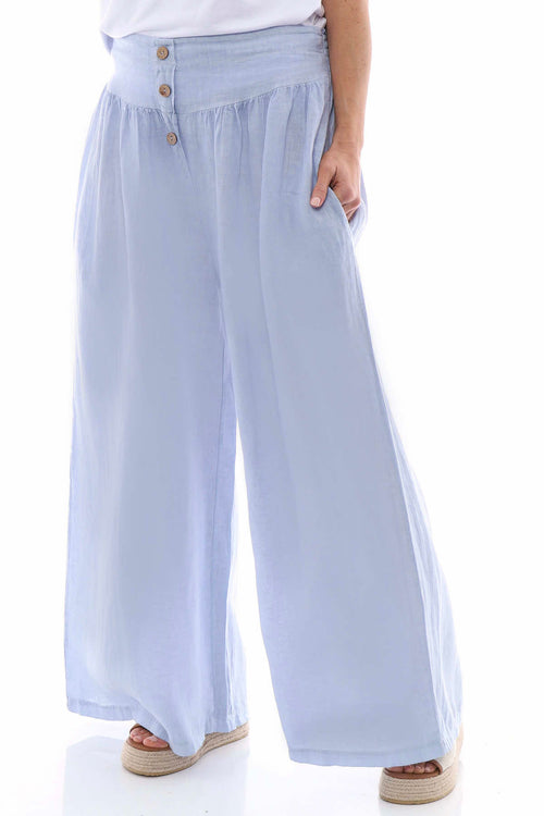 Evelyn Button Linen Trousers Light Blue - Image 3