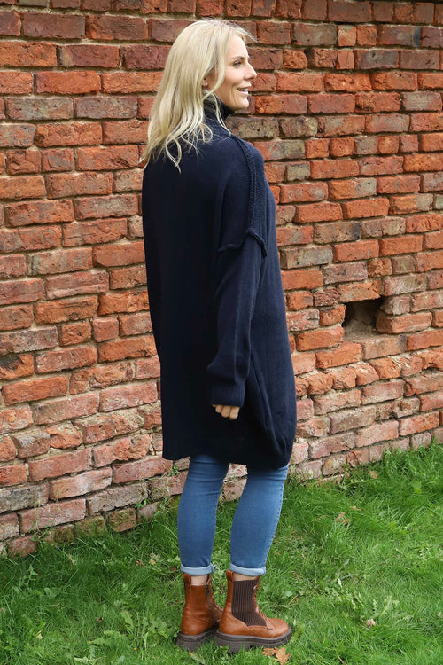 Bridie Polo Neck Knitted Tunic Navy - Image 4