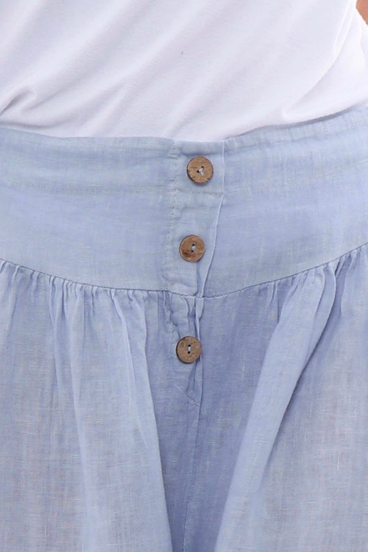 Evelyn Button Linen Trousers Light Blue