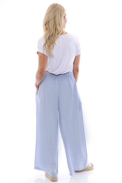 Evelyn Button Linen Trousers Light Blue - Image 6