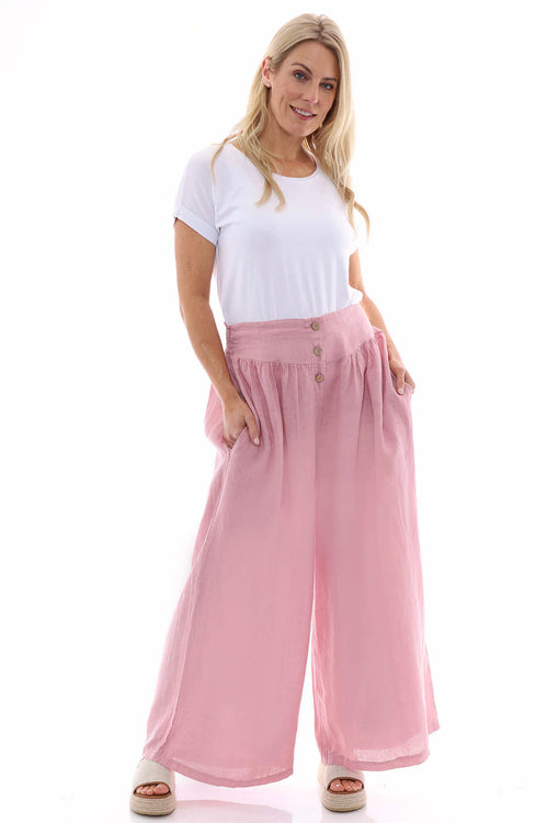 Evelyn Button Linen Trousers Pink