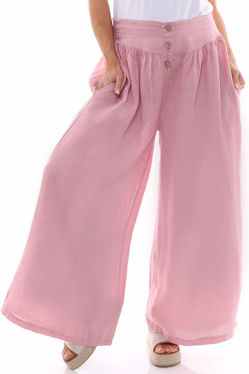 Evelyn Button Linen Trousers Pink - Image 3