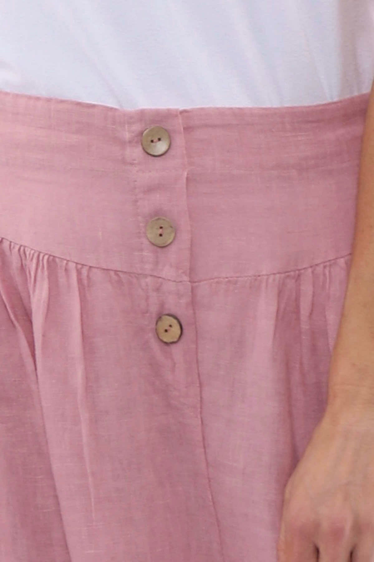 Evelyn Button Linen Trousers Pink