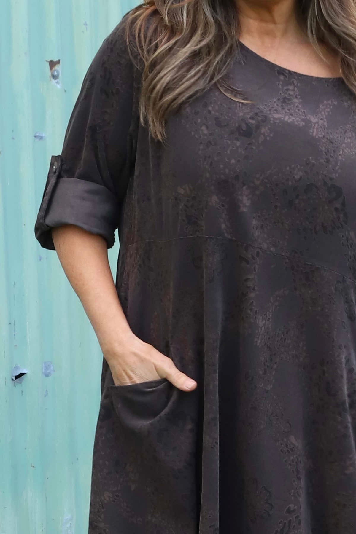 Penelope Pattern Pocket Needlecord Dress Cocoa