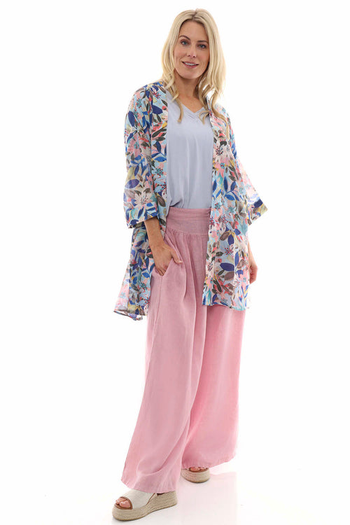 Evelyn Button Linen Trousers Pink - Image 2