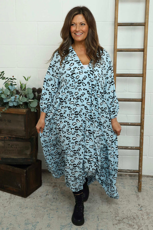 Izarra Leopard Print Dress Light Blue - Image 1
