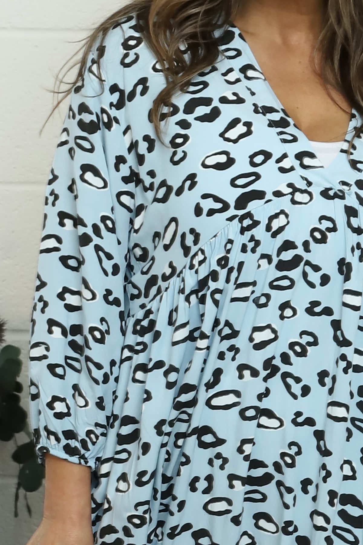 Izarra Leopard Print Dress Light Blue