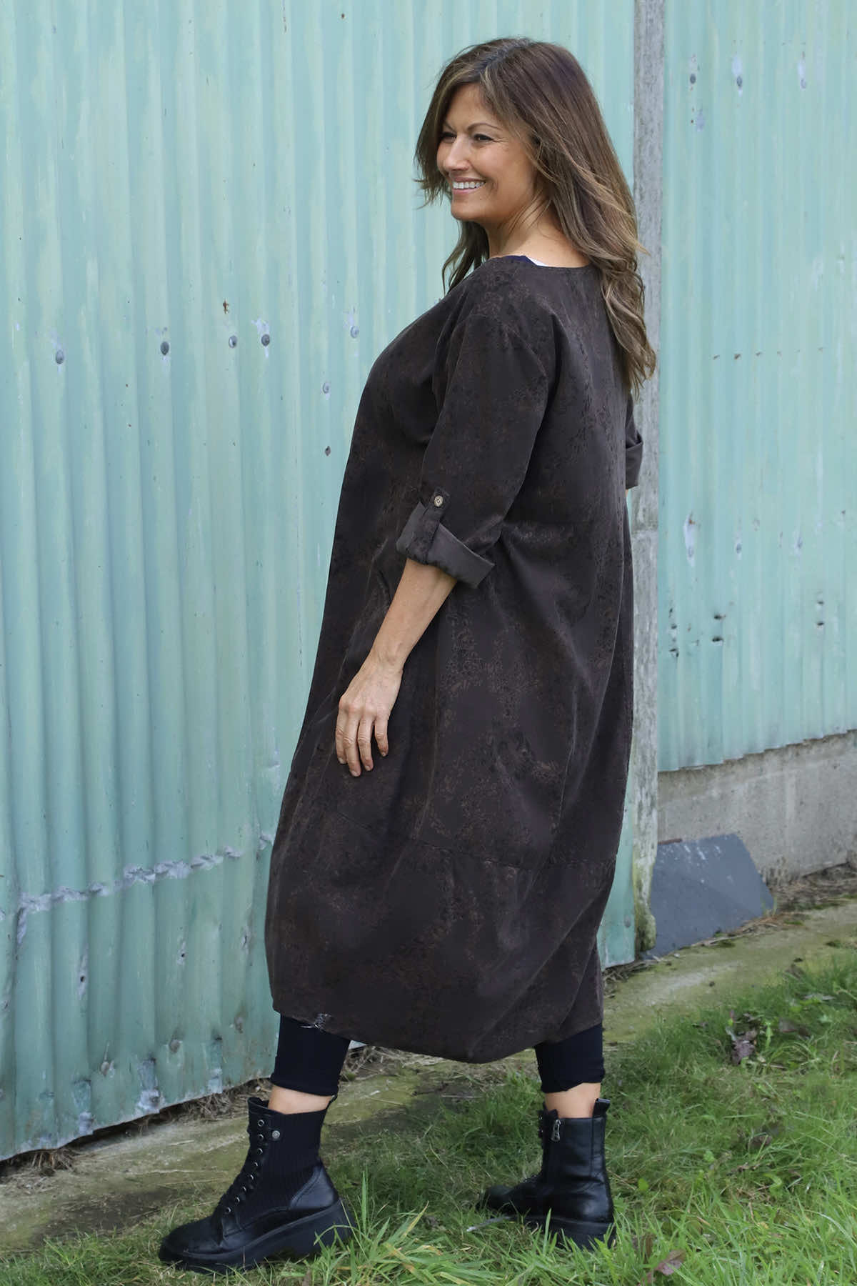 Penelope Pattern Pocket Needlecord Dress Cocoa