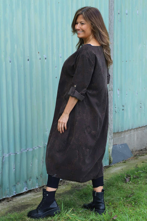 Penelope Pattern Pocket Needlecord Dress Cocoa - Image 4