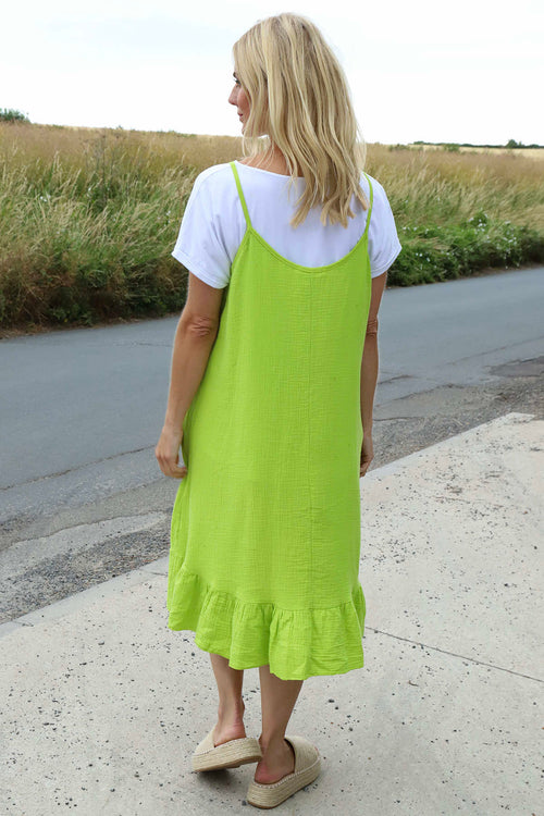 Rosaria Strap Crinkle Cotton Dress Lime - Image 4