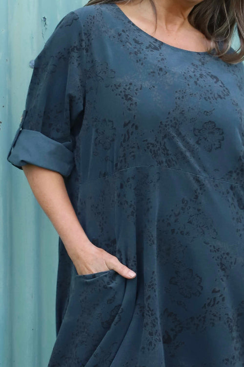 Penelope Pattern Pocket Needlecord Dress Charcoal - Image 3