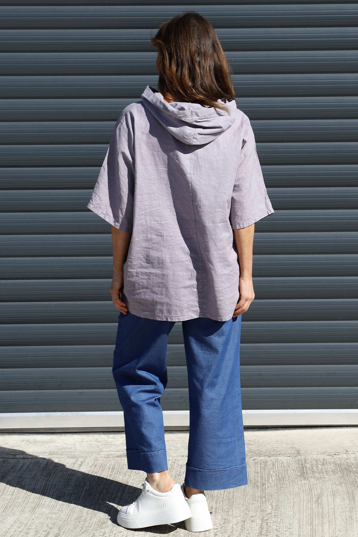 Annalee Hooded Linen Top Mauve