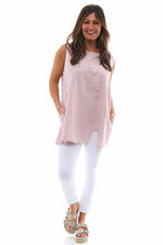 Emmalyn Washed Sleeveless Linen Top Pink Pink - Emmalyn Washed Sleeveless Linen Top Pink
