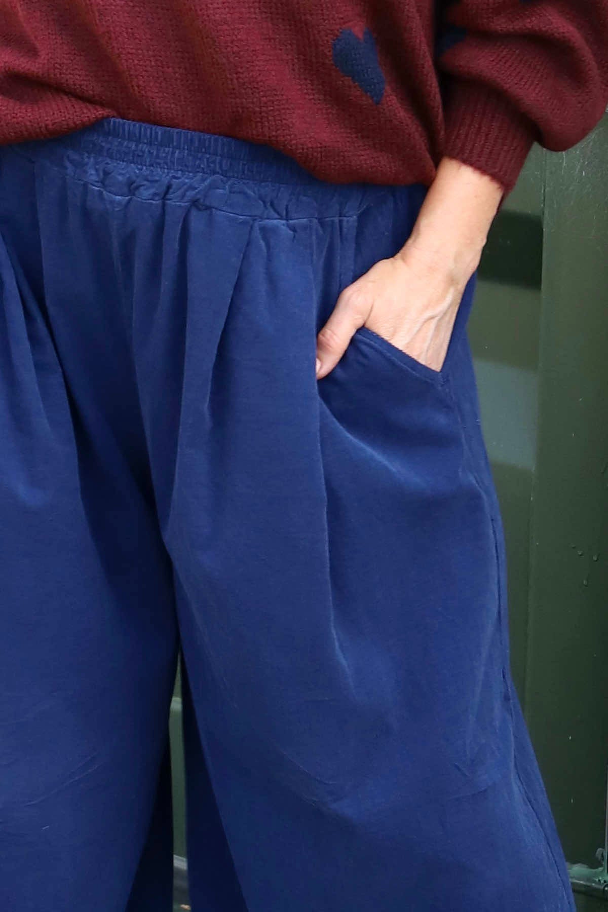 Odette Wide Leg Needlecord Trousers Navy