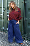 Odette Wide Leg Needlecord Trousers Navy