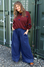 Odette Wide Leg Needlecord Trousers Navy Navy - Odette Wide Leg Needlecord Trousers Navy