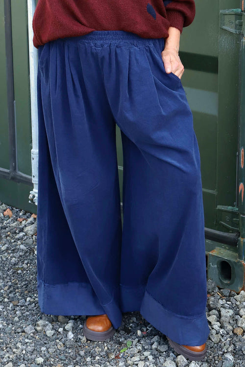 Odette Wide Leg Needlecord Trousers Navy