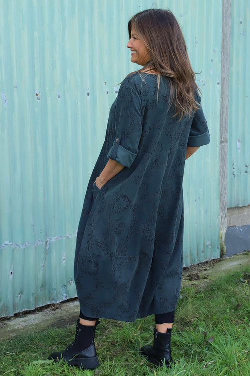 Penelope Pattern Pocket Needlecord Dress Charcoal - Image 4