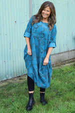 Penelope Pattern Pocket Needlecord Dress Teal Teal - Penelope Pattern Pocket Needlecord Dress Teal