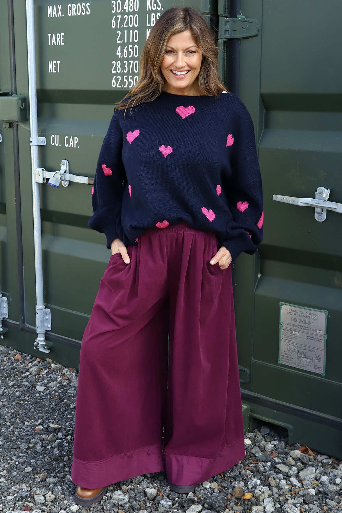 Odette Wide Leg Needlecord Trousers Burgundy