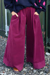 Odette Wide Leg Needlecord Trousers Burgundy