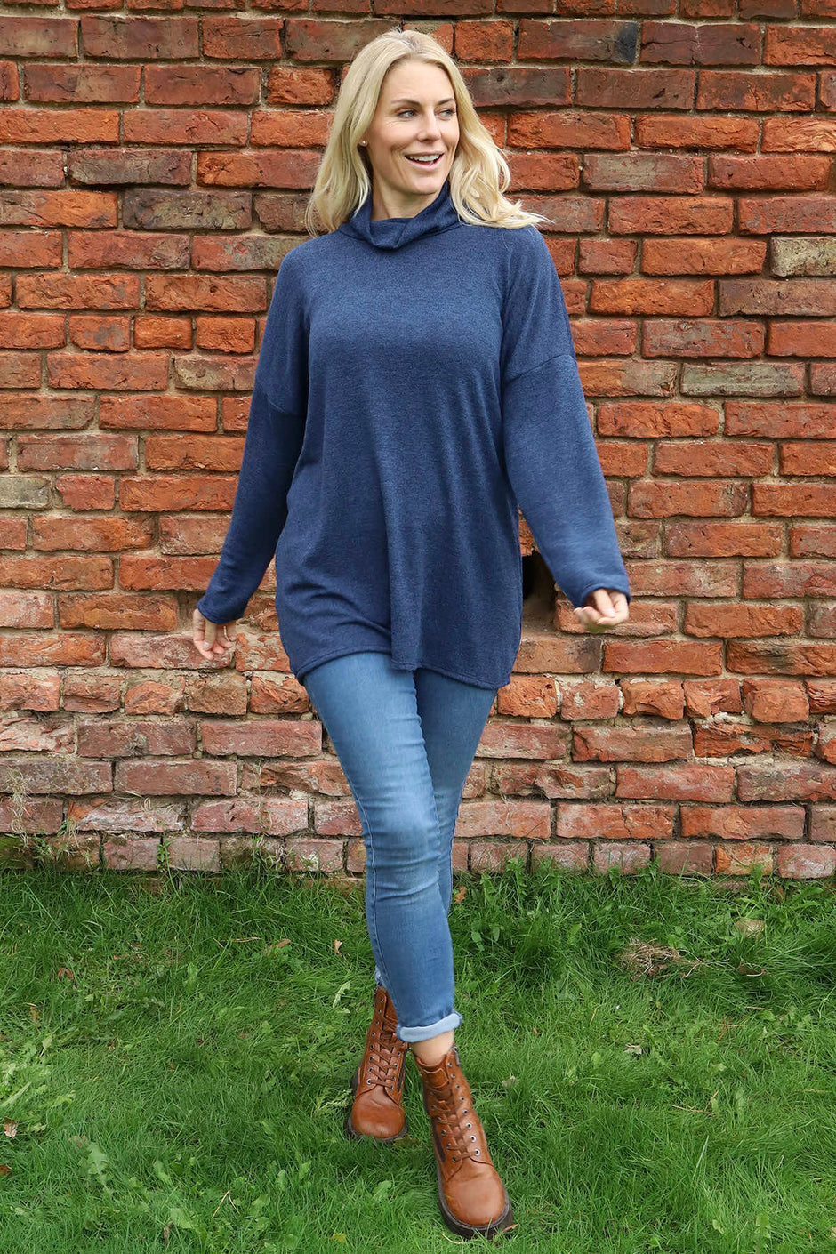 Tarka Cowl Neck Top Navy