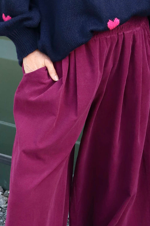 Odette Wide Leg Needlecord Trousers Burgundy - Image 3