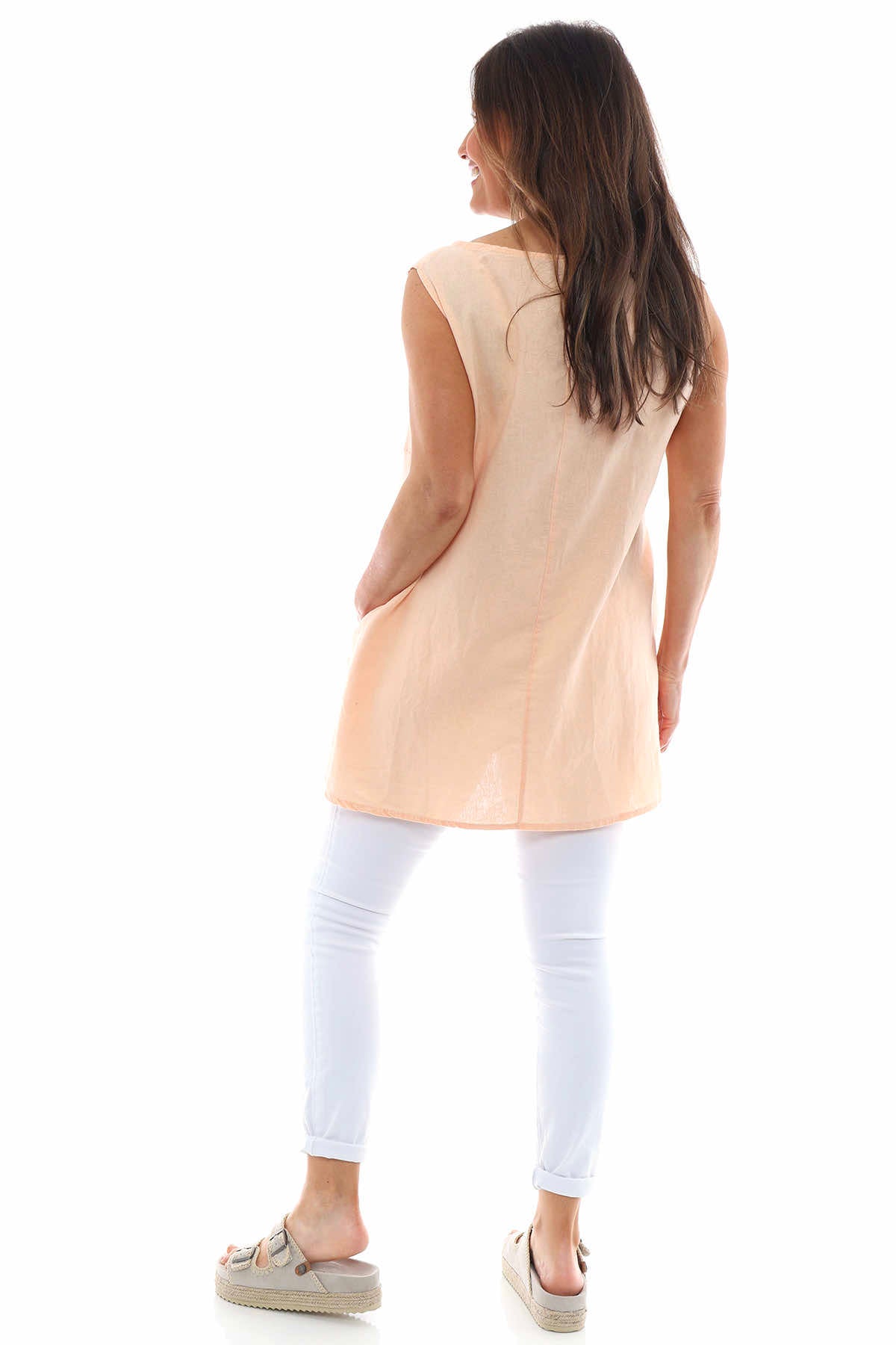 Emmalyn Washed Sleeveless Linen Top Coral