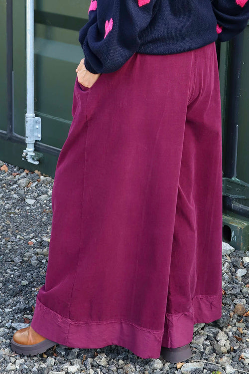 Odette Wide Leg Needlecord Trousers Burgundy - Image 4