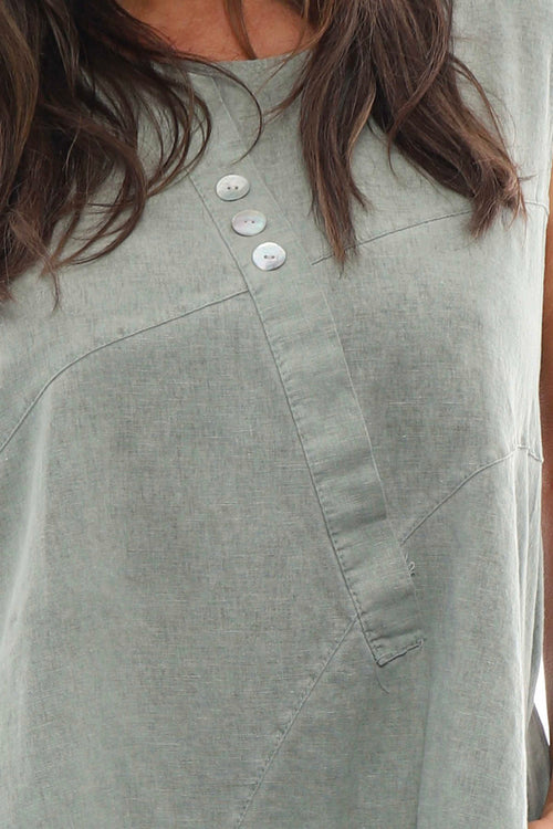 Emmalyn Washed Sleeveless Linen Top Khaki - Image 4