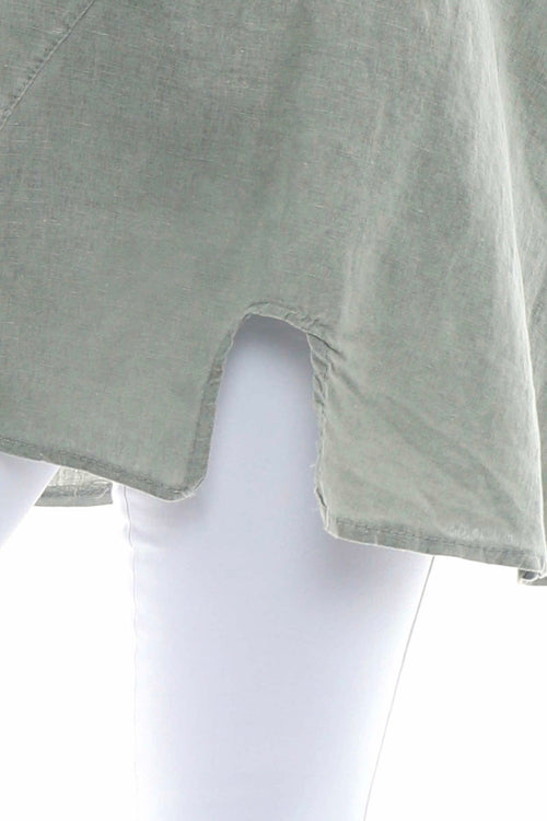 Emmalyn Washed Sleeveless Linen Top Khaki - Image 5