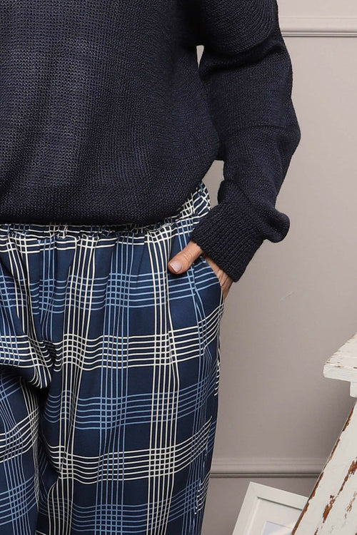 Kirri Check Trousers Navy - Image 3