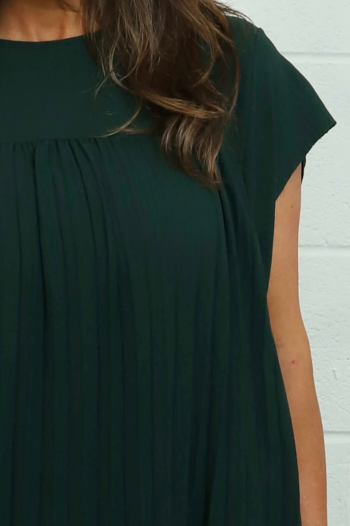 Renata Pleated Dress Bottle Green