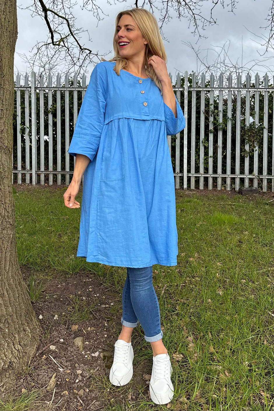 Alara Linen Dress Powder Blue
