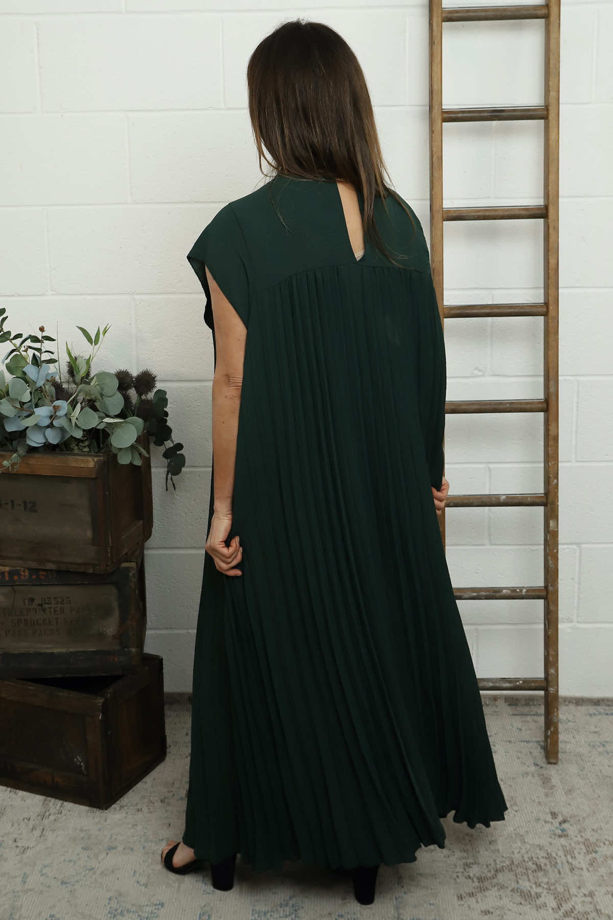 Renata Pleated Dress Bottle Green