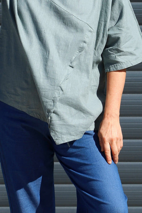 Annalee Hooded Linen Top Sage Green - Image 3