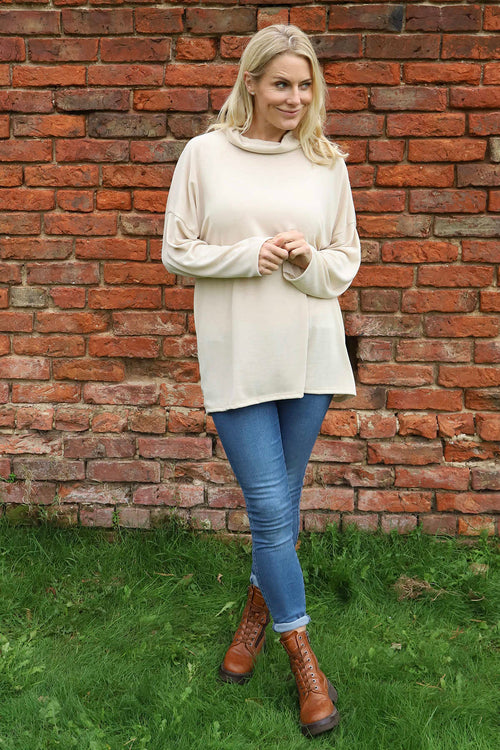 Tarka Cowl Neck Top Stone - Image 1