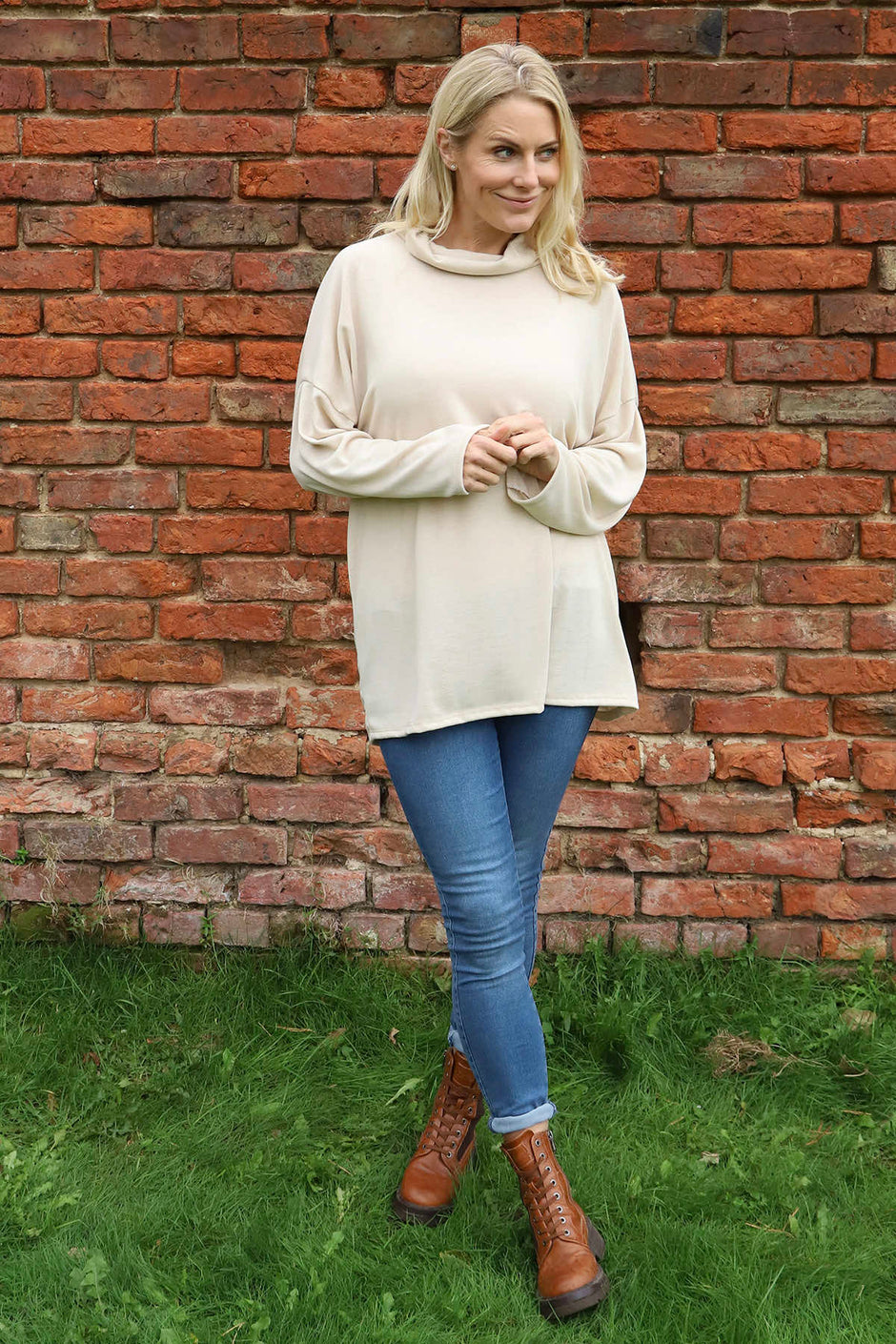 Tarka Cowl Neck Top Stone