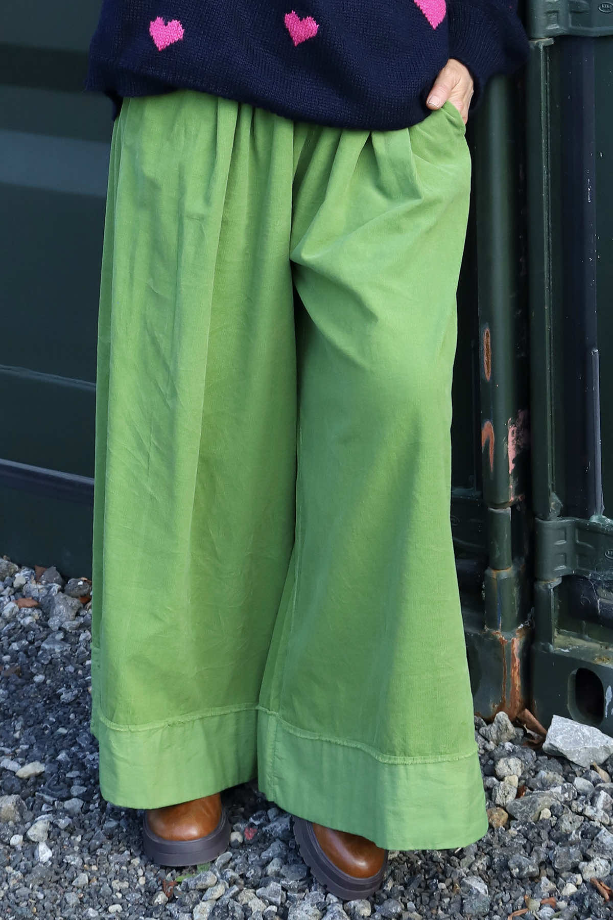 Odette Wide Leg Needlecord Trousers Green