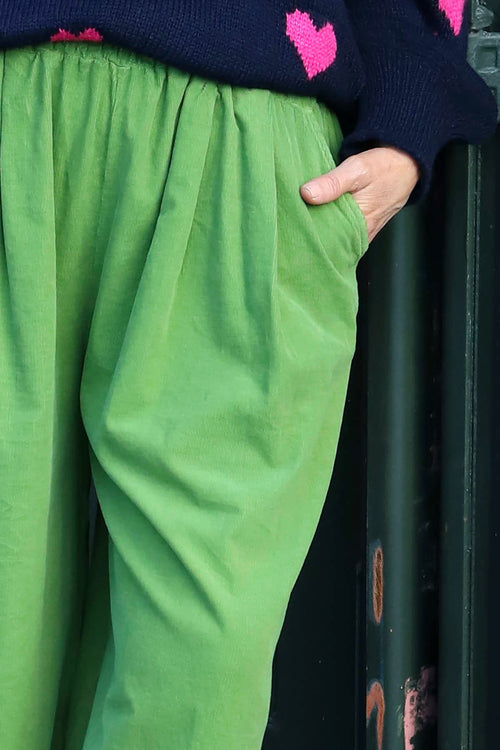 Odette Wide Leg Needlecord Trousers Green - Image 3