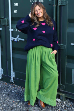 Odette Wide Leg Needlecord Trousers Green