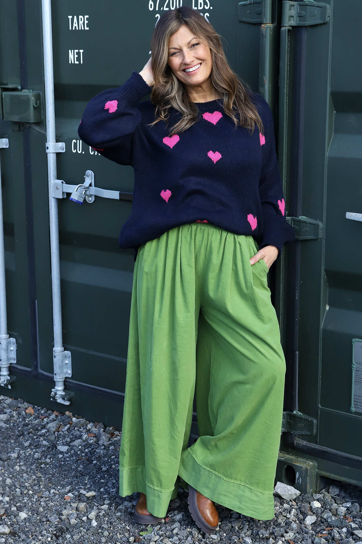 Odette Wide Leg Needlecord Trousers Green