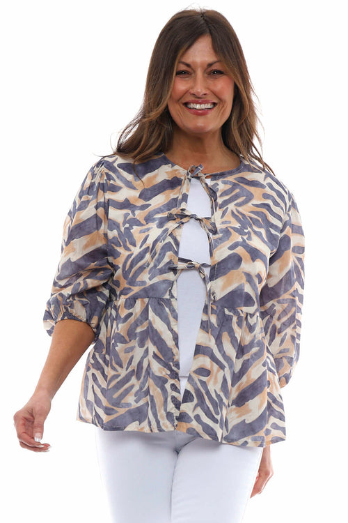 Hera Zebra Print Cotton Jacket Mid Grey - Image 3